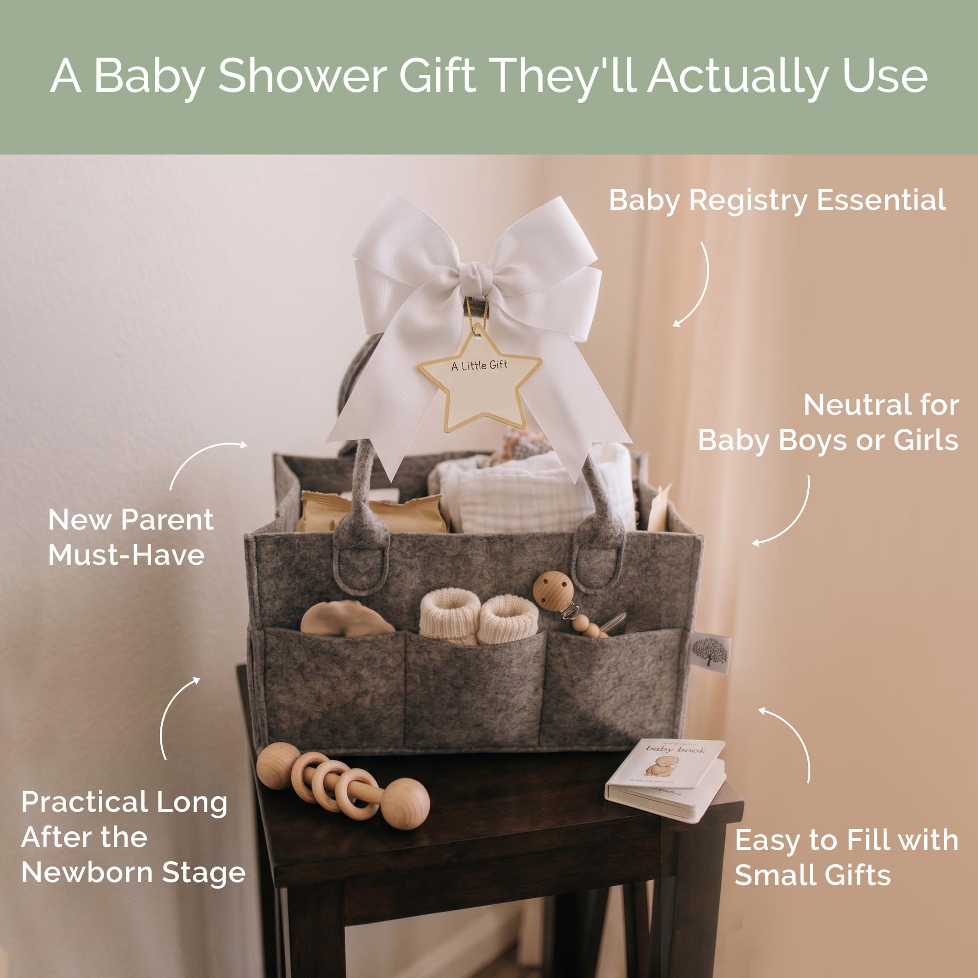 Parker Baby Co. Felt Diaper Caddy Organizer - Large, Charcoal