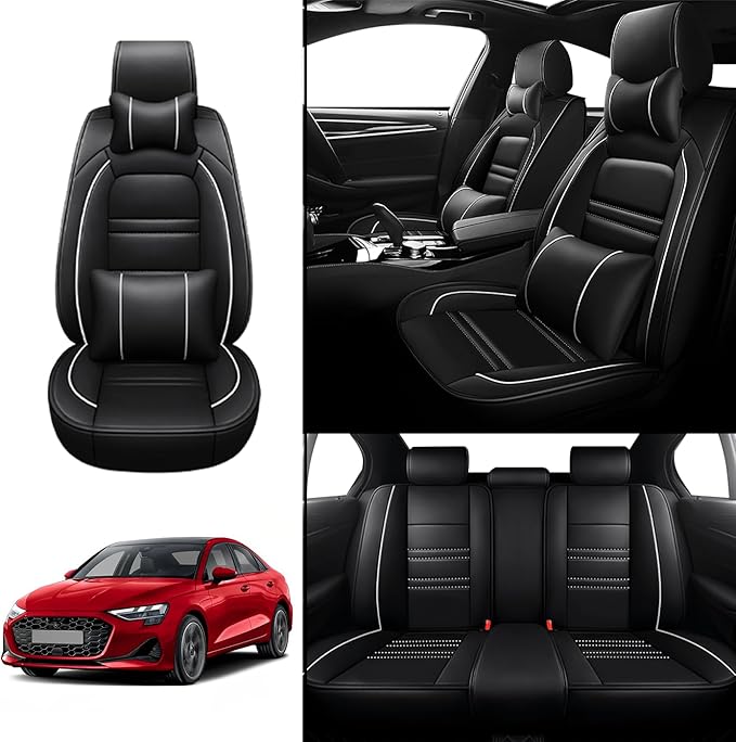Car Seat Covers for Audi a3 2006-2025 | 5-Seats Seat Covers, Waterproof Seat Protectors, Automotive Seat Covers (Full Set with Pillow,Black&White Line)