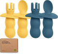 KeaBabies 4-Pack Silicone Baby Spoons and Forks Set - Baby Led Weaning Utensils 6-12 Months, Self Feeding Toddler Spoon & Fork for Training, Teething, Easy to Hold, BPA-Free Silicone (Valiant)