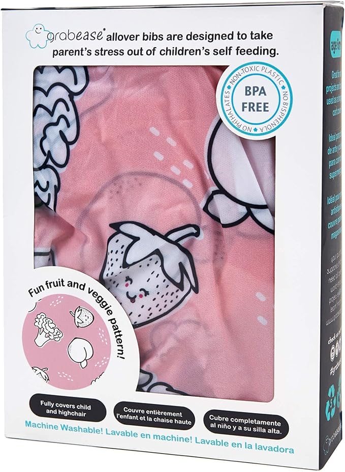 grabease Allover Waterproof Bib for Self-Feeding Infants and Toddlers, Machine Washable, Ages 6-24 Months