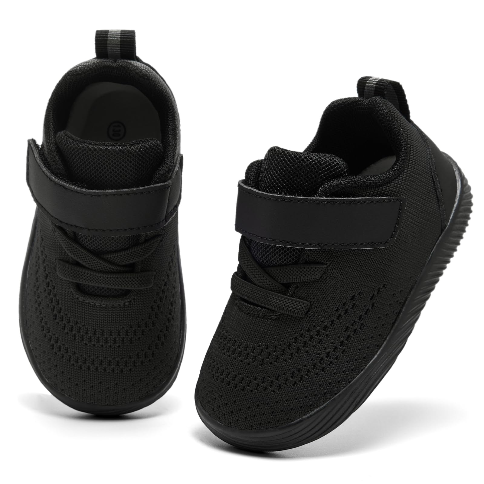 MORENDL Toddler Sneakers Baby Boys & Girls Barefoot Shoes Lightweight Breathable Walking Running Tennis Athletic Sport Shoes Black 15-18 Months Size 6
