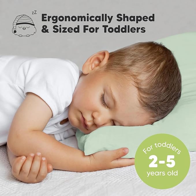 KeaBabies 2-Pack Toddler Pillow 13x18 - Soft Organic Cotton Kids Travel Bed Pillows for Sleeping, School, Nap, Machine Washable, Toddlers 2 to 5, Pillowcase Sold Separately (Sage)