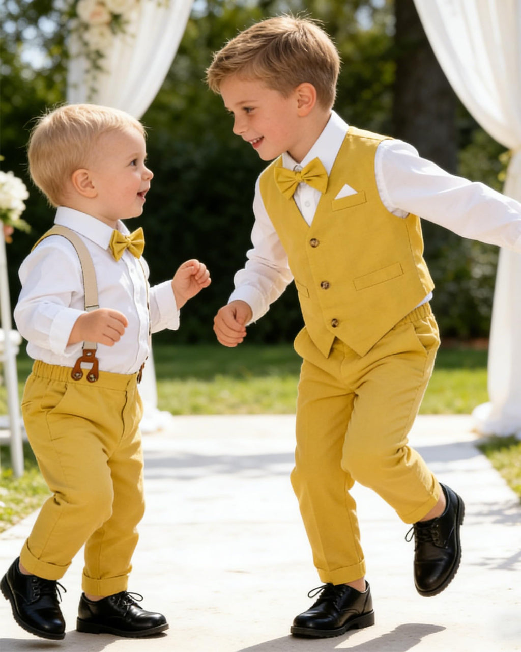 SANGTREE Boys Cotton Linen Formal Suit Yellow Lemon 3-4T=Tag 120