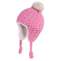LANGZHEN Toddler Kids Winter Hat,Earflap Knit Warm Cap Fleece Lined Beanie for Baby Girls (Peach, 12-24 Months)