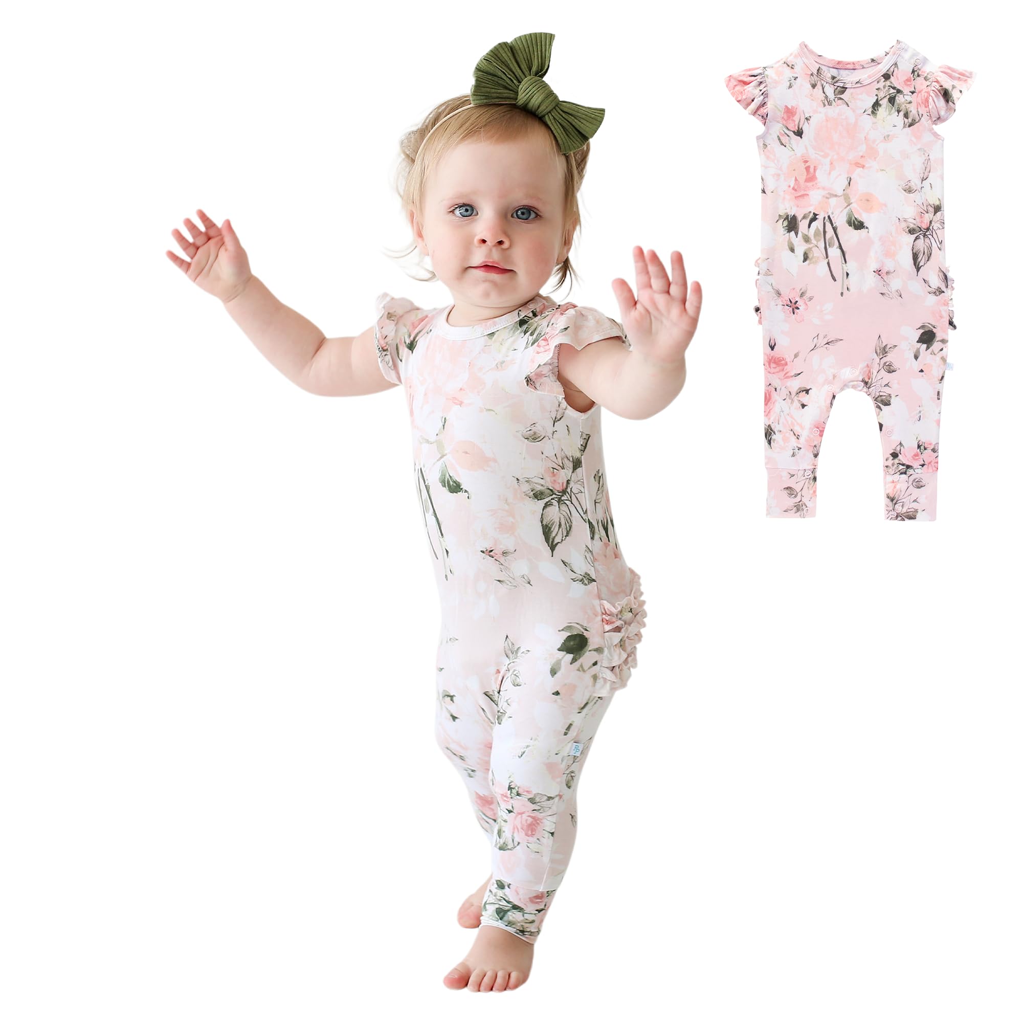 Posh Peanut Baby Girl Romper - Ruffled Capsleeve Henley Romper
