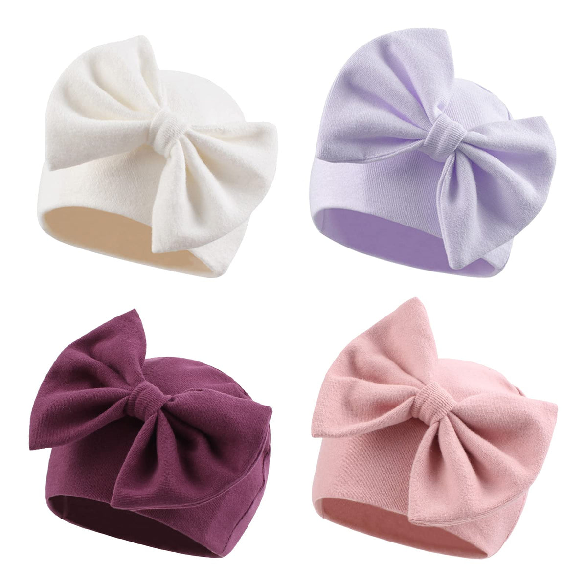 Bamery Newborn Baby Girl Hat Cotton Baby Bow Beanie Preemie Hats Spring Infant Hats for Girls 0-12 Months (US, Age, Preemie, 4PACK-B)