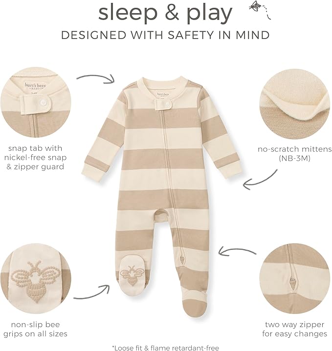 Burt's Bees Baby Girls Footed One-piece Pajamas, Sleep and Play Loose Fit, 100% Organic Cotton, Sizes NB to 6-9 Months