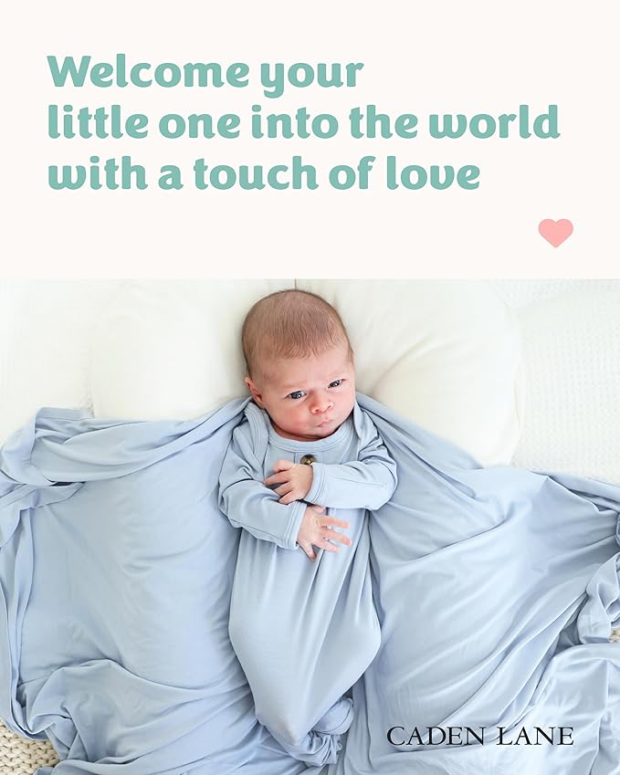 Caden Lane Newborn Knotted Gown with Hat, Soft Bamboo Viscose Baby Sleep Sack, Unisex Infant Nightgown, Breathable Sleepwear