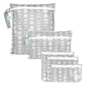 Bumkins - Waterproof Wet Bag, Wet/Dry Clutch & Clear Travel Bags - For Beach, Baby, Travel, Cloth Diapers, Pump Parts, Pool, Gym, Toiletries - Reusable & Easy to Clean - Lunar Gray - 5 Pack