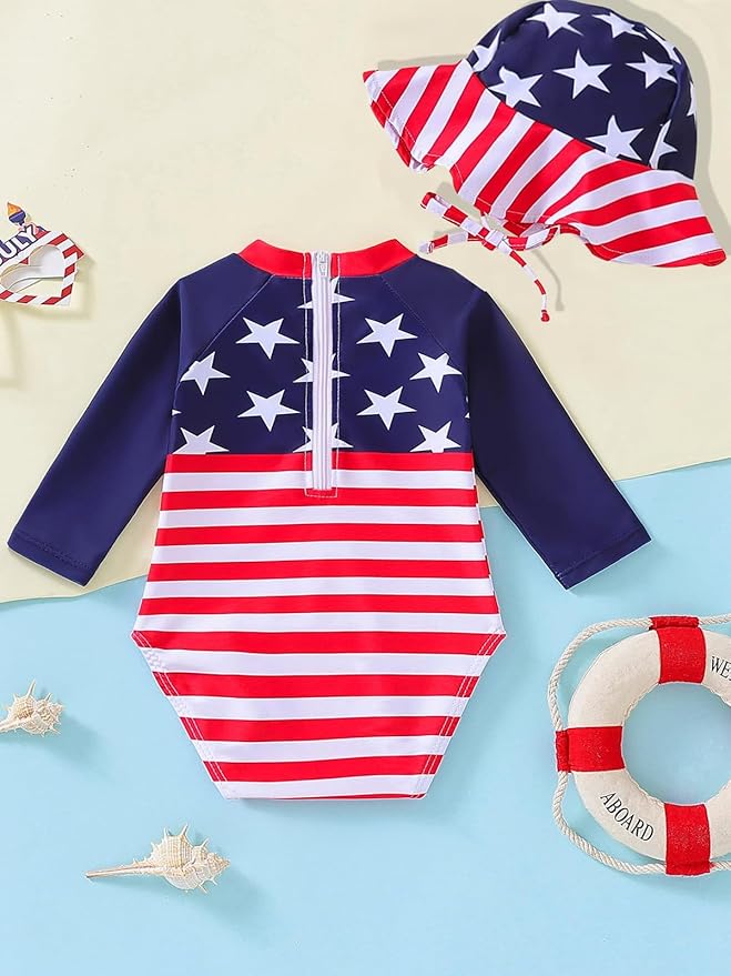 WOLBAY Baby Girl Swimsuit Long Sleeve One Piece Rash Guard with Sun Hat Zipper Bathing Suit Size 0-2T