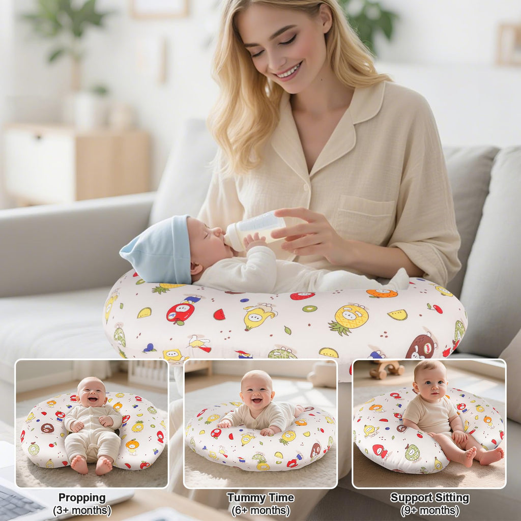 CHANGX3KB Ergonomic Nursing Pillow for Breastfeeding & Bottle Feeding, Breastfeeding Pillow to Reduce Back Neck Strain, Suitable for Breastfeeding Mom & Baby, Washable Cotton Cover(Fruit)