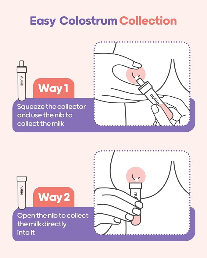 Nuliie Colostrum Collector Kit 7ml/8pcs, Leakproof, Reusable Breast Milk Collector, Heat & Freezer Resistant, BPA-Free, With Cotton Cloth Wipe, Storage Case, Cleaning Brush - Ready-to-Use for Newborns