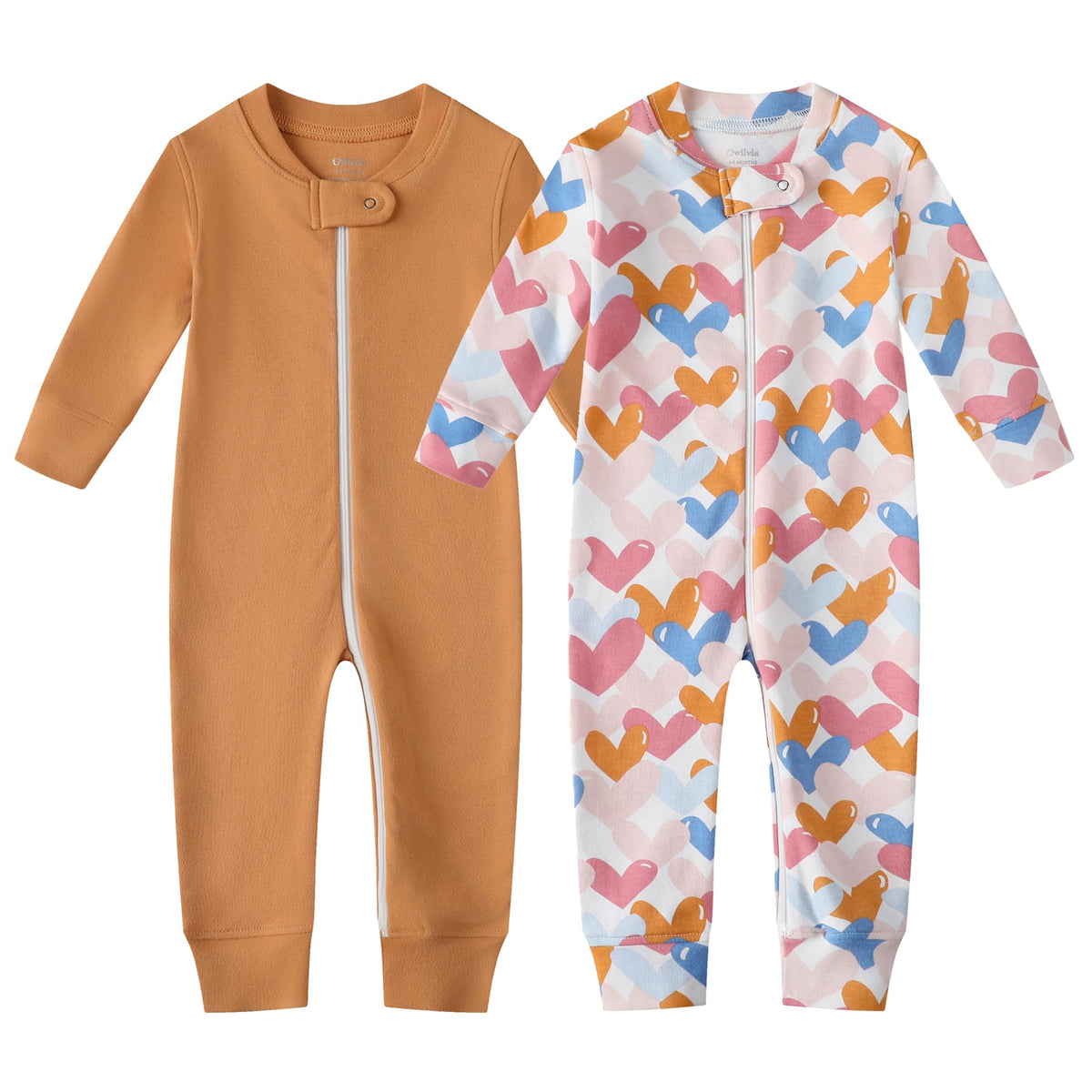 Owlivia Organic Cotton Baby Boy Girl Zip up Sleep N Play, Footless, Long Sleeve(18-24 Months, Pink Deer)