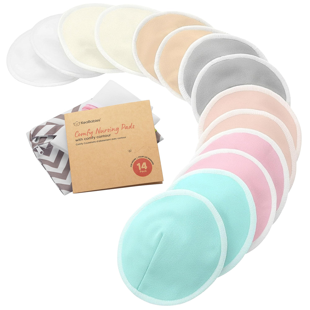 Organic Nursing Pads, 14 Washable Breast Pads,Wash Bag (Bare Beige, L 5")