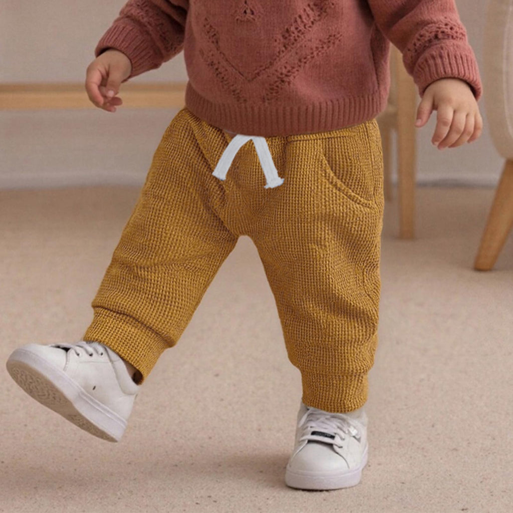 Sejardin Toddler Baby Boy Girl Pants 3 Pack Solid Color Elastic Waist Jogger Sweatpants Newborn Infant Casual Bottoms (Waffle Gray Blue Brown, 12-18 Months)