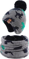 JANGANNSA Knitted Baby Hat Scarf Set Winter Warm Boys Girls Beanie Fleece Lining Toddler Kids Hats with Pompom