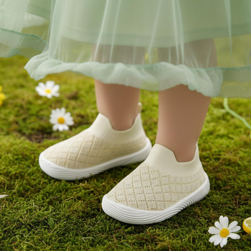 MORENDL Toddler Shoes Baby Walking Sock Shoes Non-Slip Breathable Boys & Girls Sneakers Infant Tennis Shoes Mesh Beige Size 12