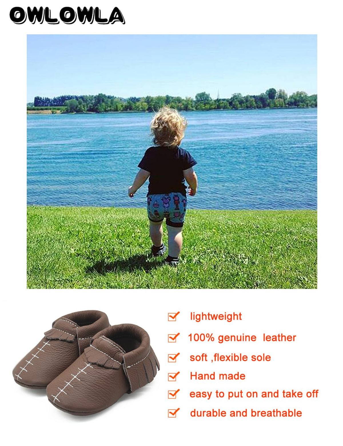 OWLOWLA Leather Baby Moccasins Soft Sole Baby Shoes Boys Girls 12-18months