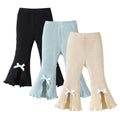 SOBOWO Flare Toddler Pants Leggings 3 Pack Solid Ribbed Ruffle Bell Bottoms Pants Fall Winter Outfits(Black/Blue/Beige, 18-24 Months)