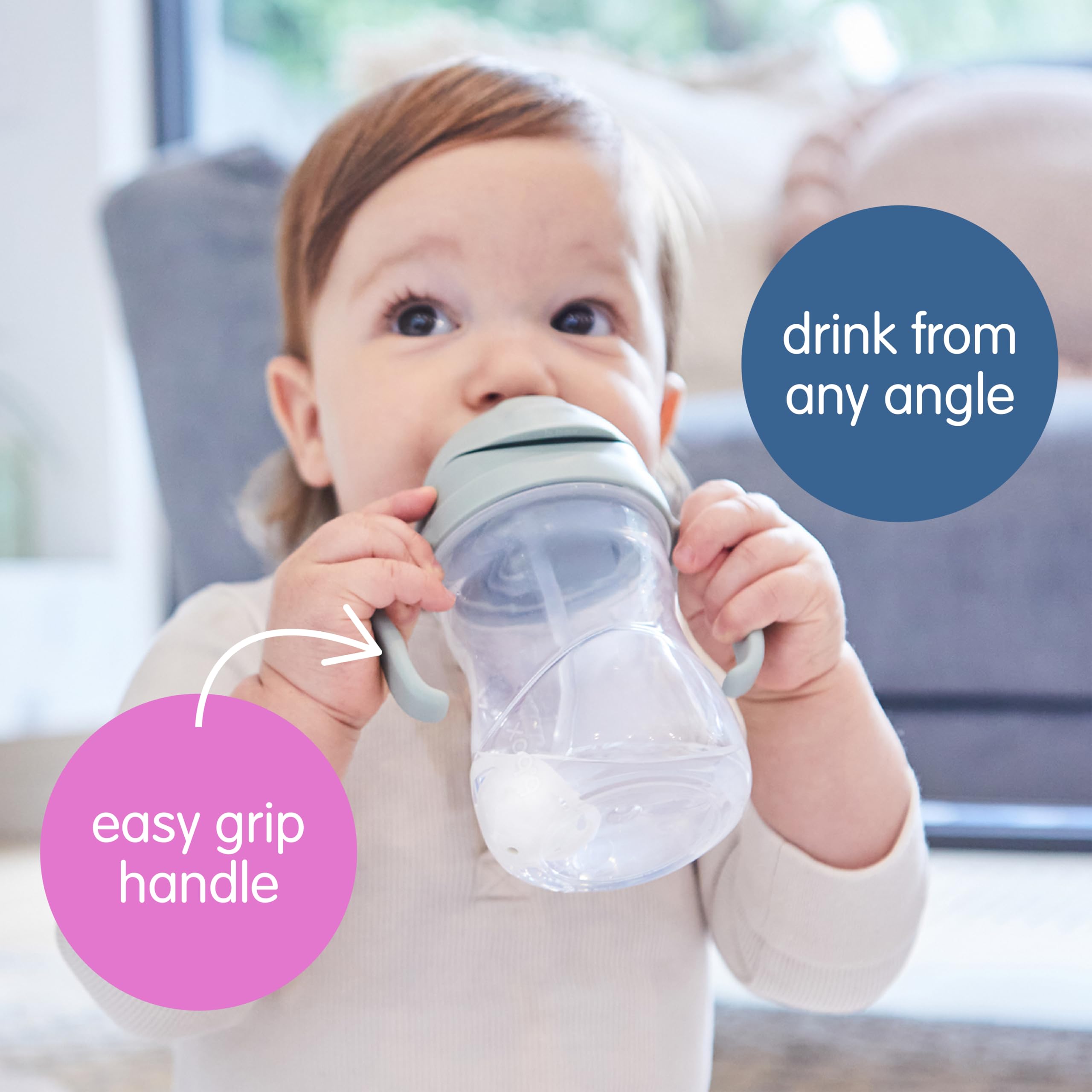 b.box Sippy Cup with Weighted Straw, Toddler Straw Cup, Spill Proof, 8oz