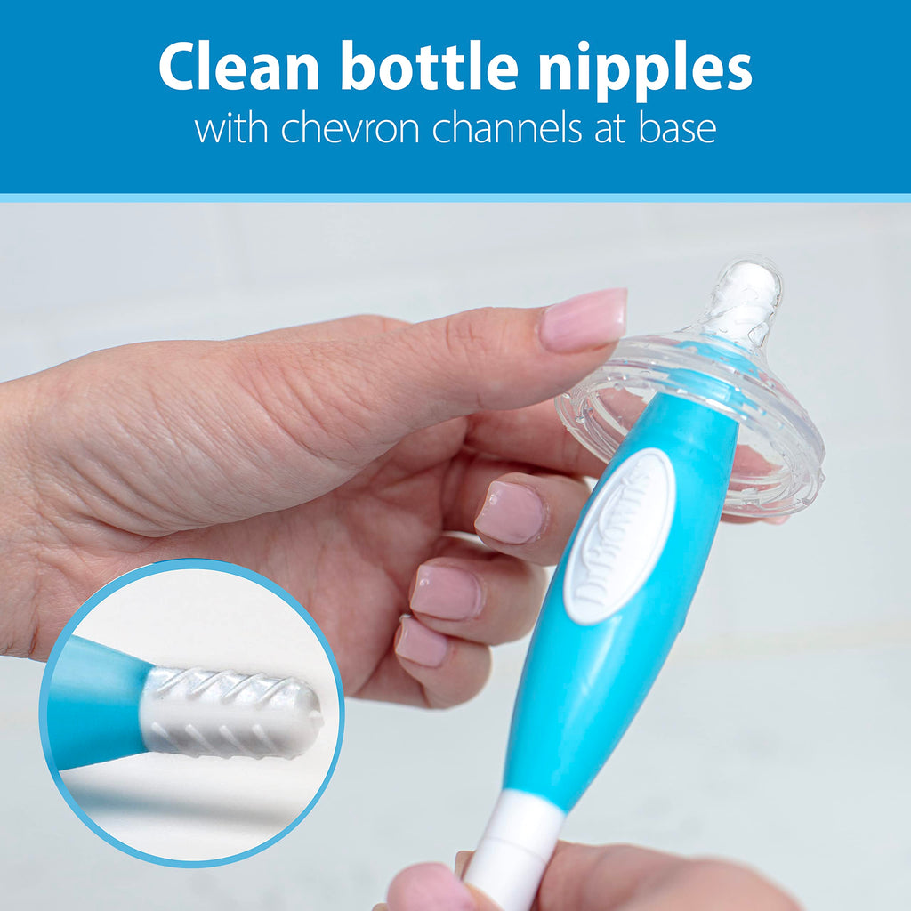 Dr. Brown's Reusable Sponge Baby Bottle Cleaning Brush with Suction Cup Stand, Scrubber and Nipple Cleaner, BPA-Free, Blue, 1-Pack