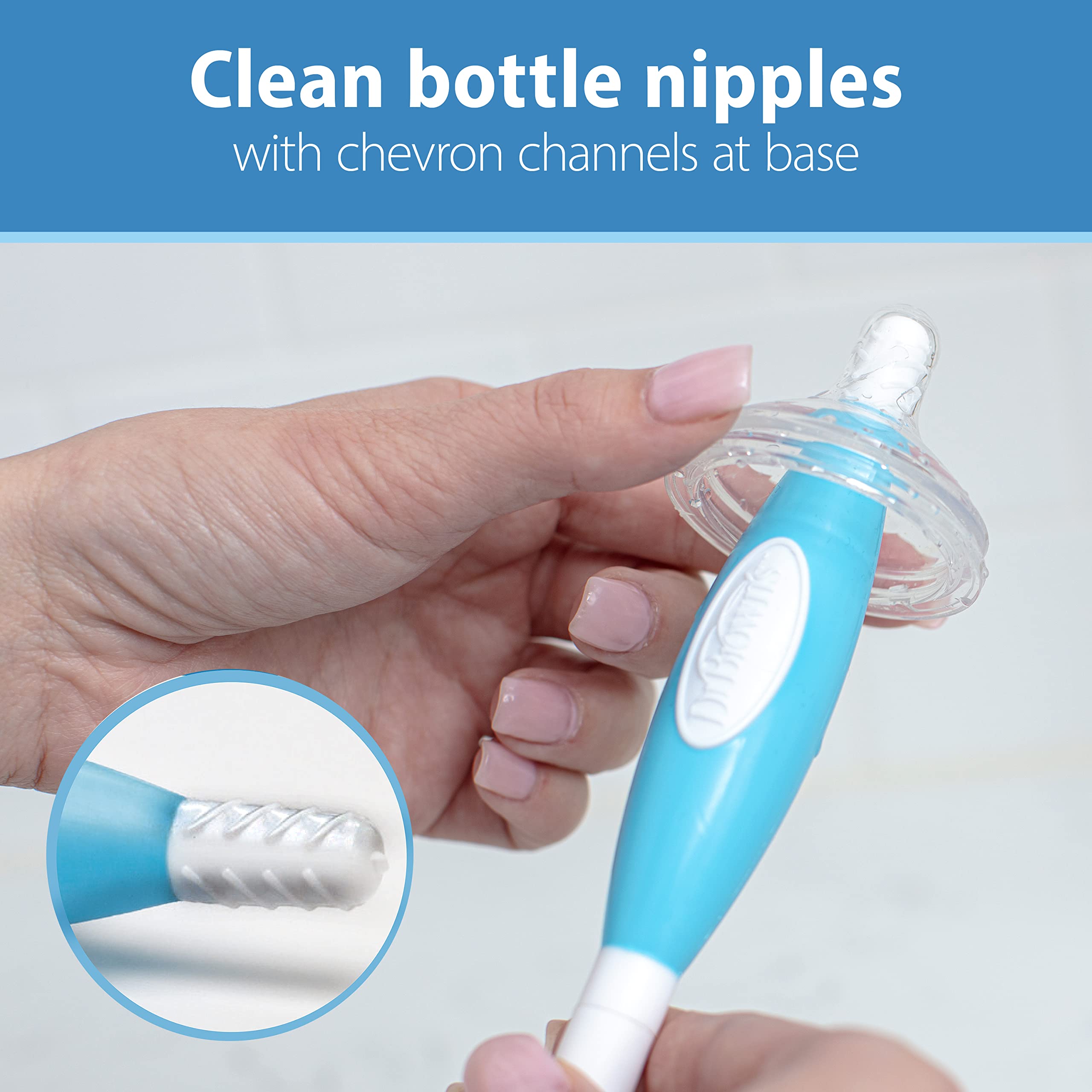 Dr. Brown's Reusable Sponge Baby Bottle Cleaning Brush with Suction Cup Stand, Scrubber and Nipple Cleaner, BPA-Free, Blue, 1-Pack