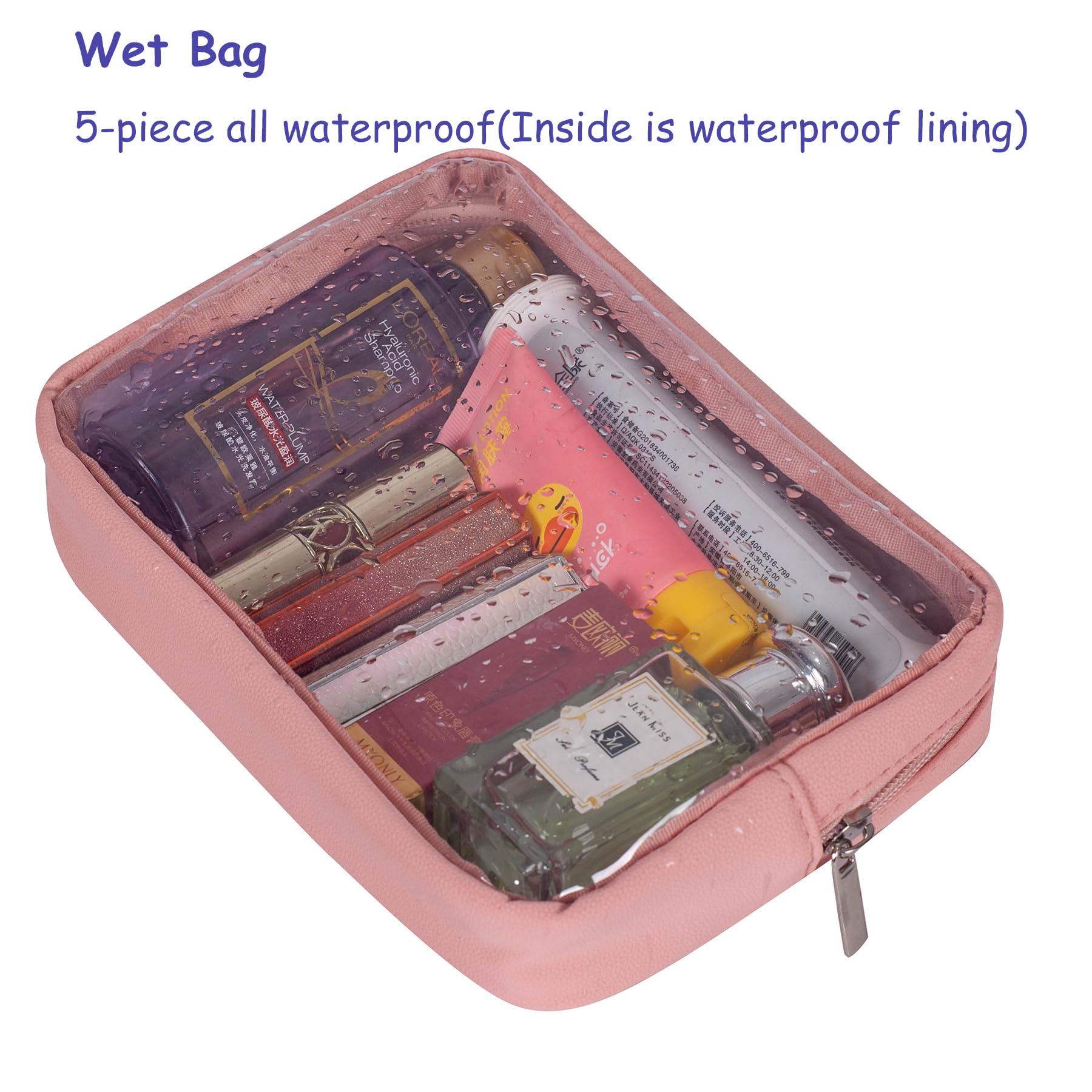 Remobia Hicol TSA Approved 5-Piece Diaper Bag Organizer Pouch Set Clear Waterproof TPU Kids Toiletry Storage Set Travel Packing Clutch Cube Bags for Baby Nursing (Pink Leather)