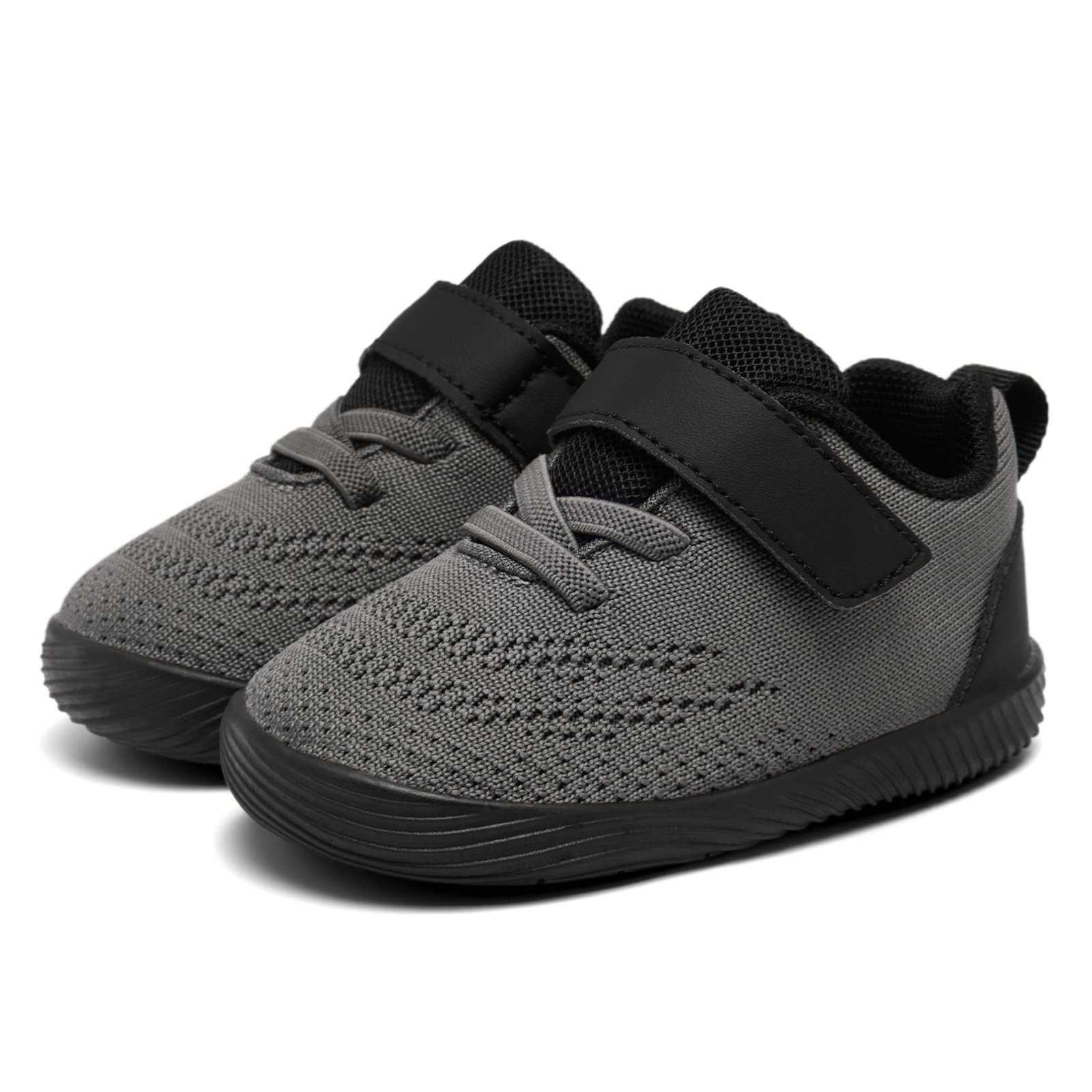 MORENDL Toddler Sneakers Baby Boys & Girls Barefoot Shoes Lightweight Breathable Walking Running Tennis Athletic Sport Shoes Dark Grey 9-12 Months Size 4.5