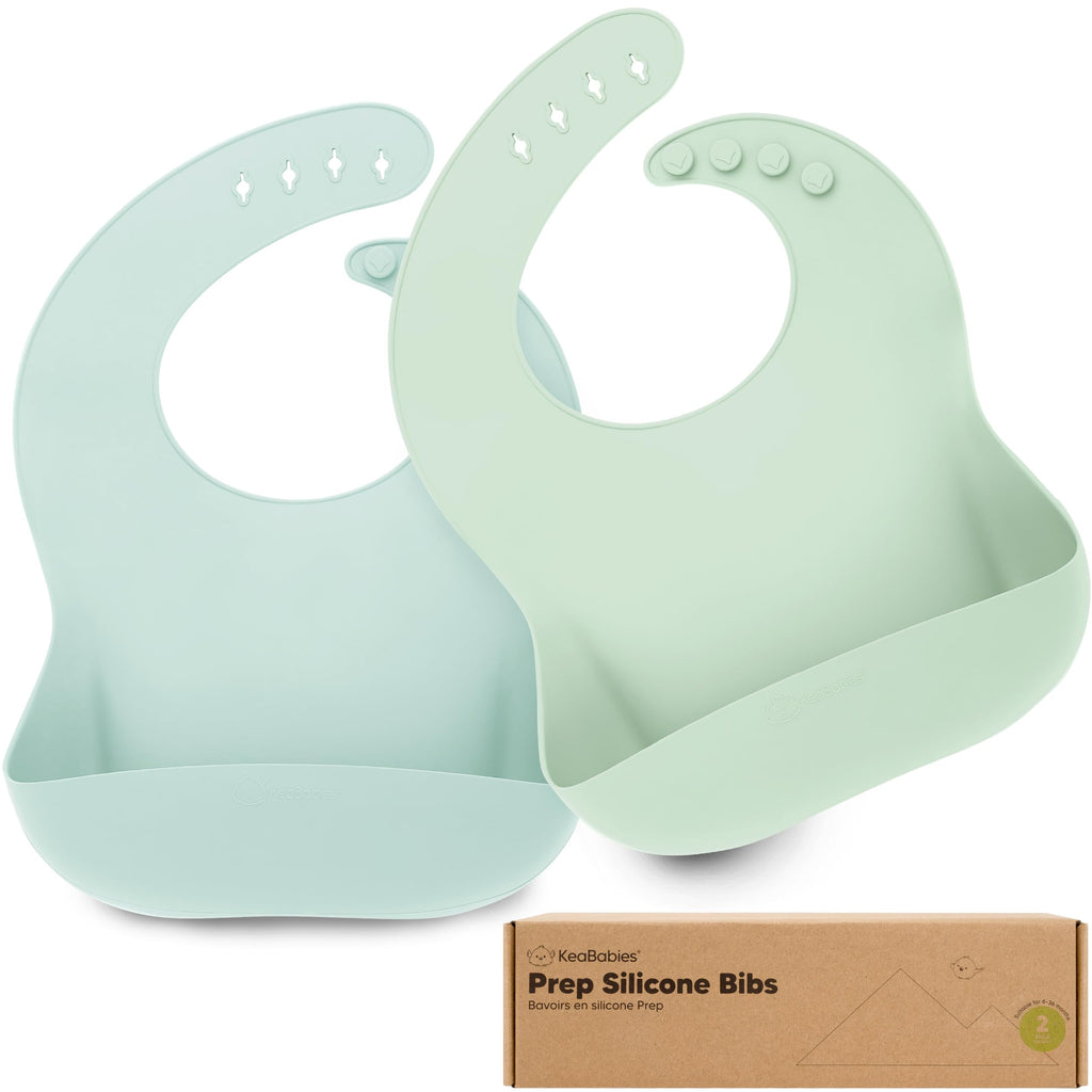KeaBabies 2-Pack Silicone Bibs for Babies, Toddlers Girl, Boy (Pastel Sky)
