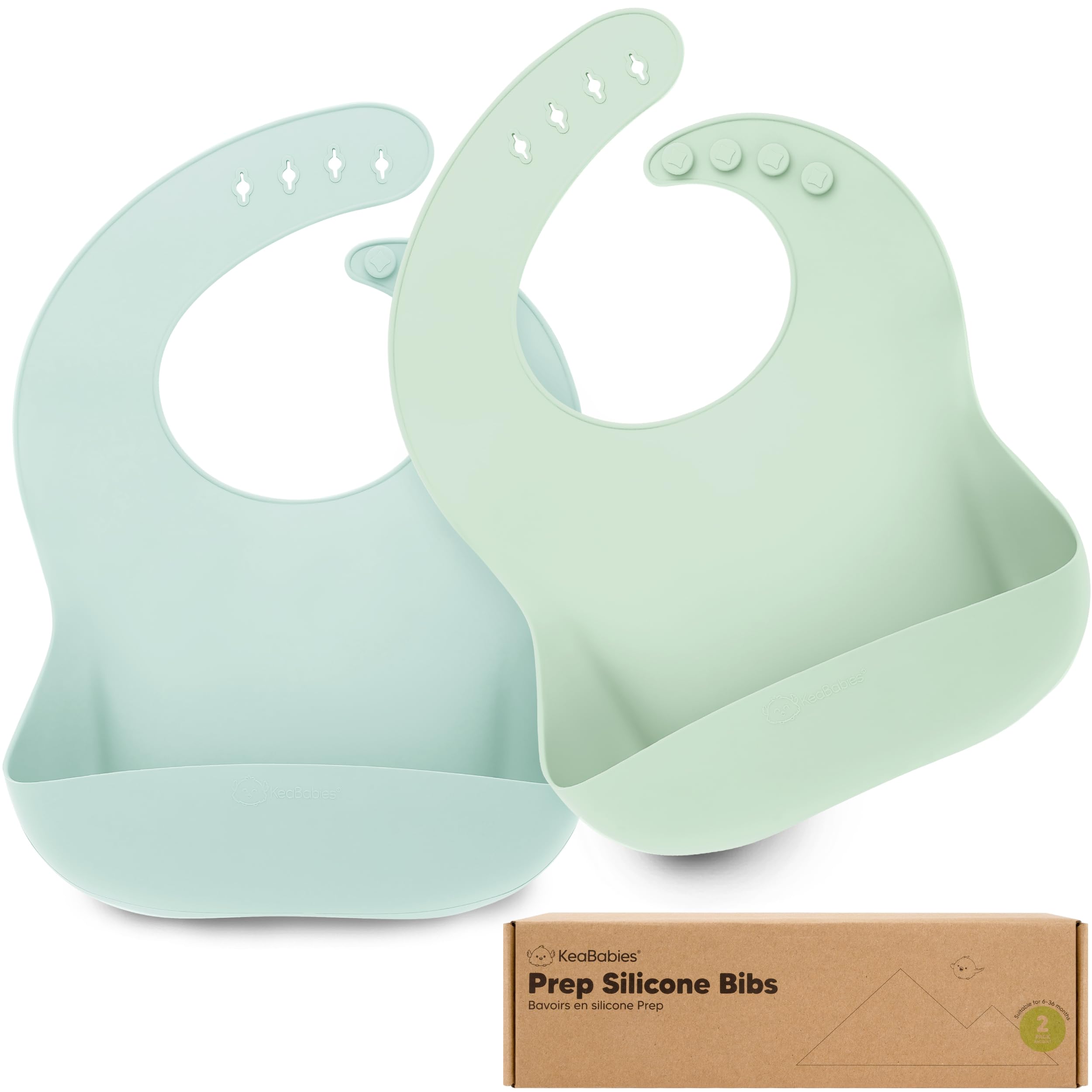 KeaBabies 2-Pack Silicone Bibs for Babies, Toddlers Girl, Boy (Pastel Sky)