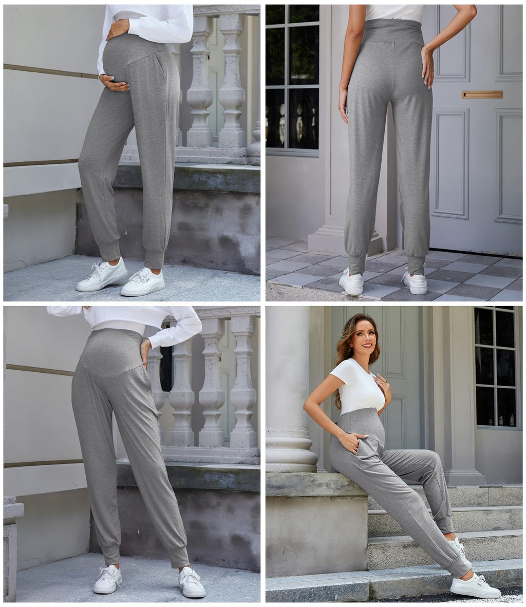 Tjukufpa 3 Pack Women's Maternity Sweatpants Over The Belly Pregnancy Jogger Pants Stretchy Maternity Pants with Pockets