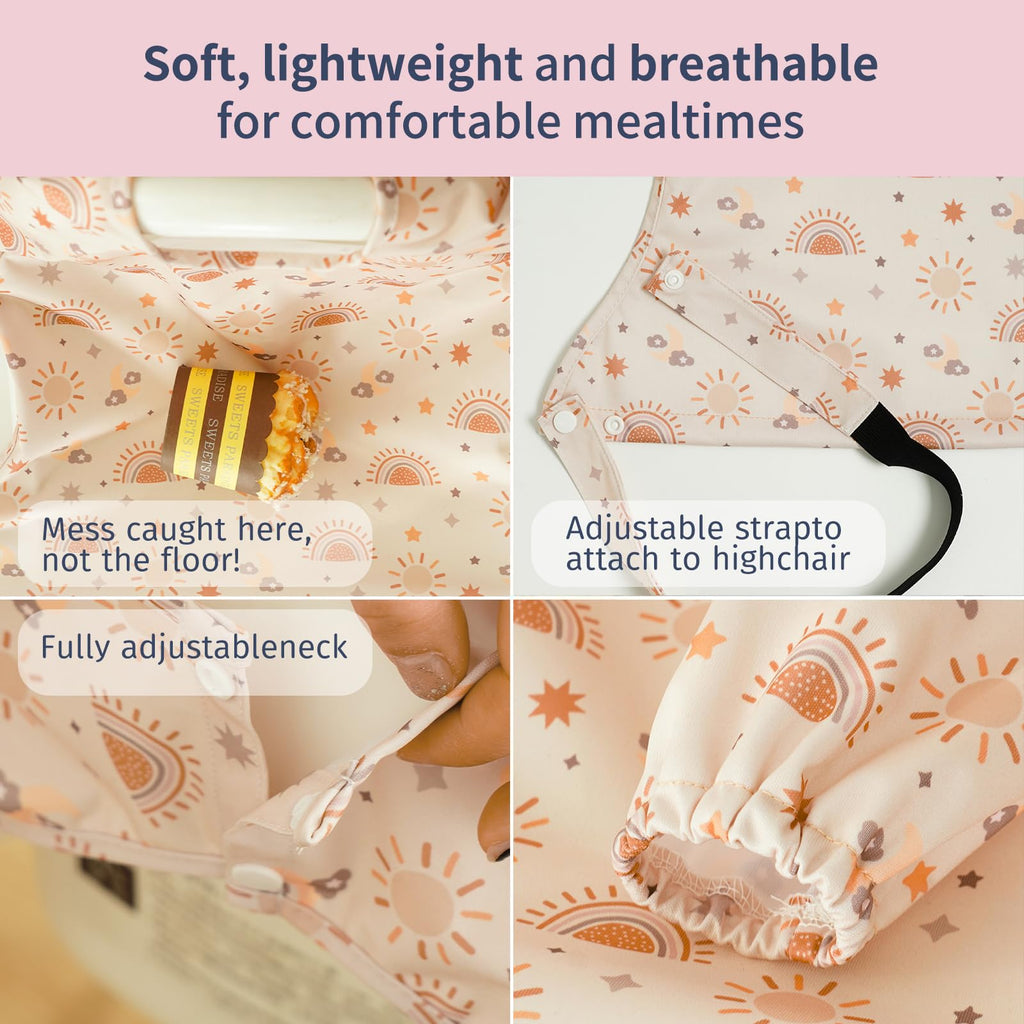 CoolaPeach 2Set Feeding Bibs Long Sleeve Baby Bib for Babies(Sun)