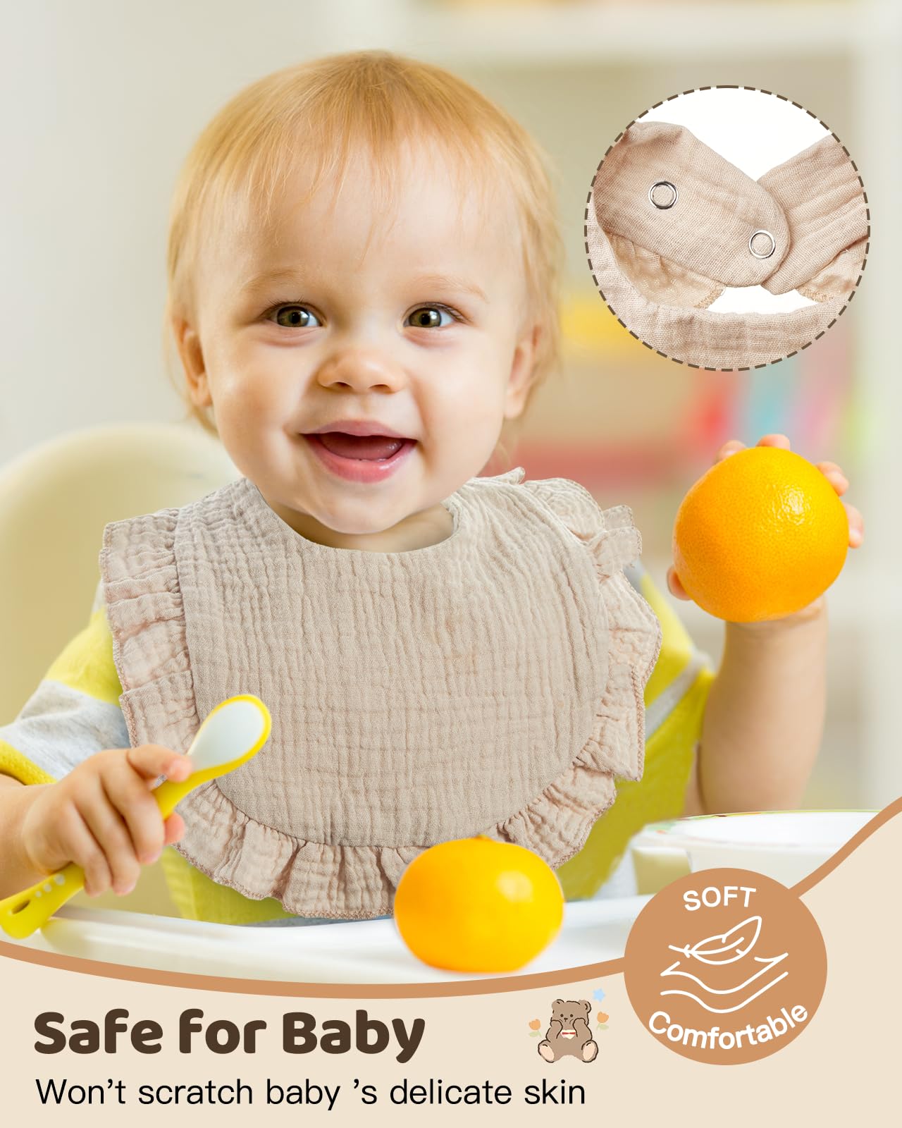 Lictin Muslin Bibs for Baby Girl - 8 Pack Baby Muslin Bibs