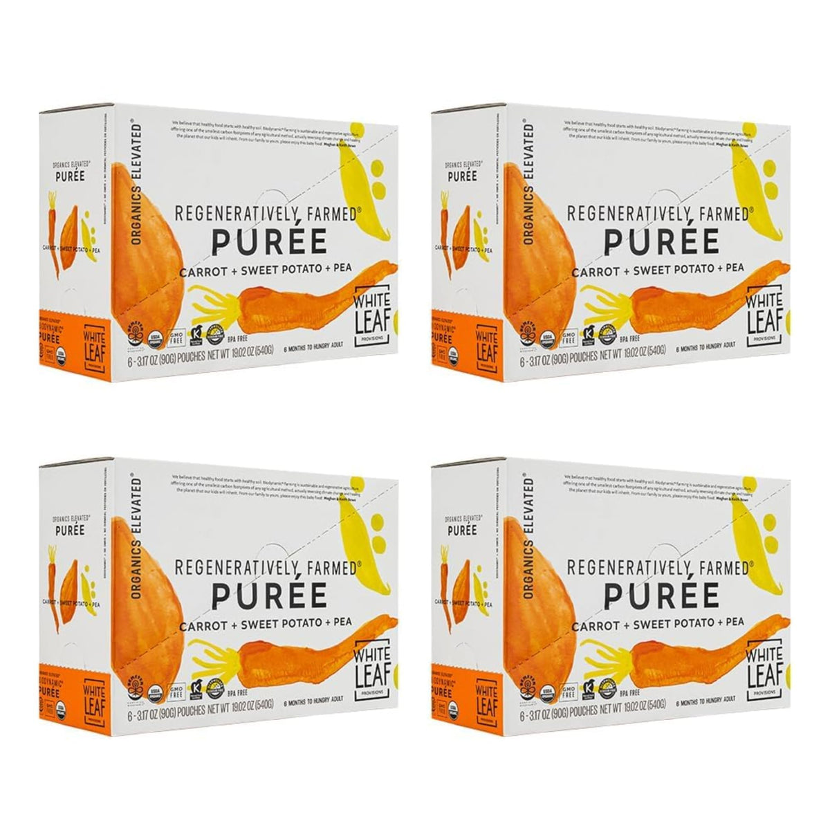White Leaf Baby Food Pouches, Toddler Snack, Mango + Carrot + Banana + Pear