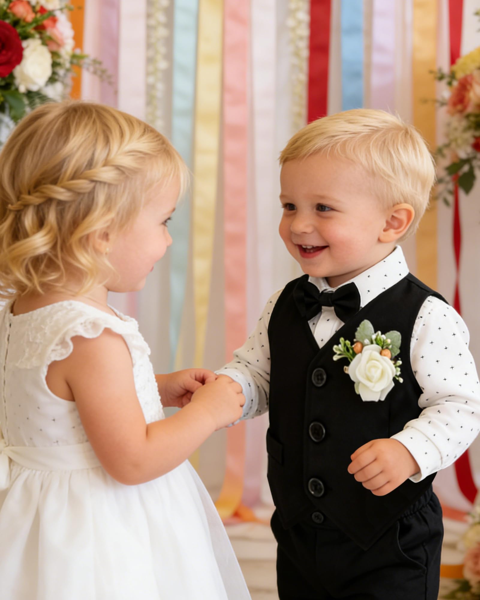 SANMIO Baby Boy Clothes Suits Infant Gentleman Outfit Collared Dress Shirt+Vest+Tie+Corsage+Pants 5Pcs Baby Suit Sets Black