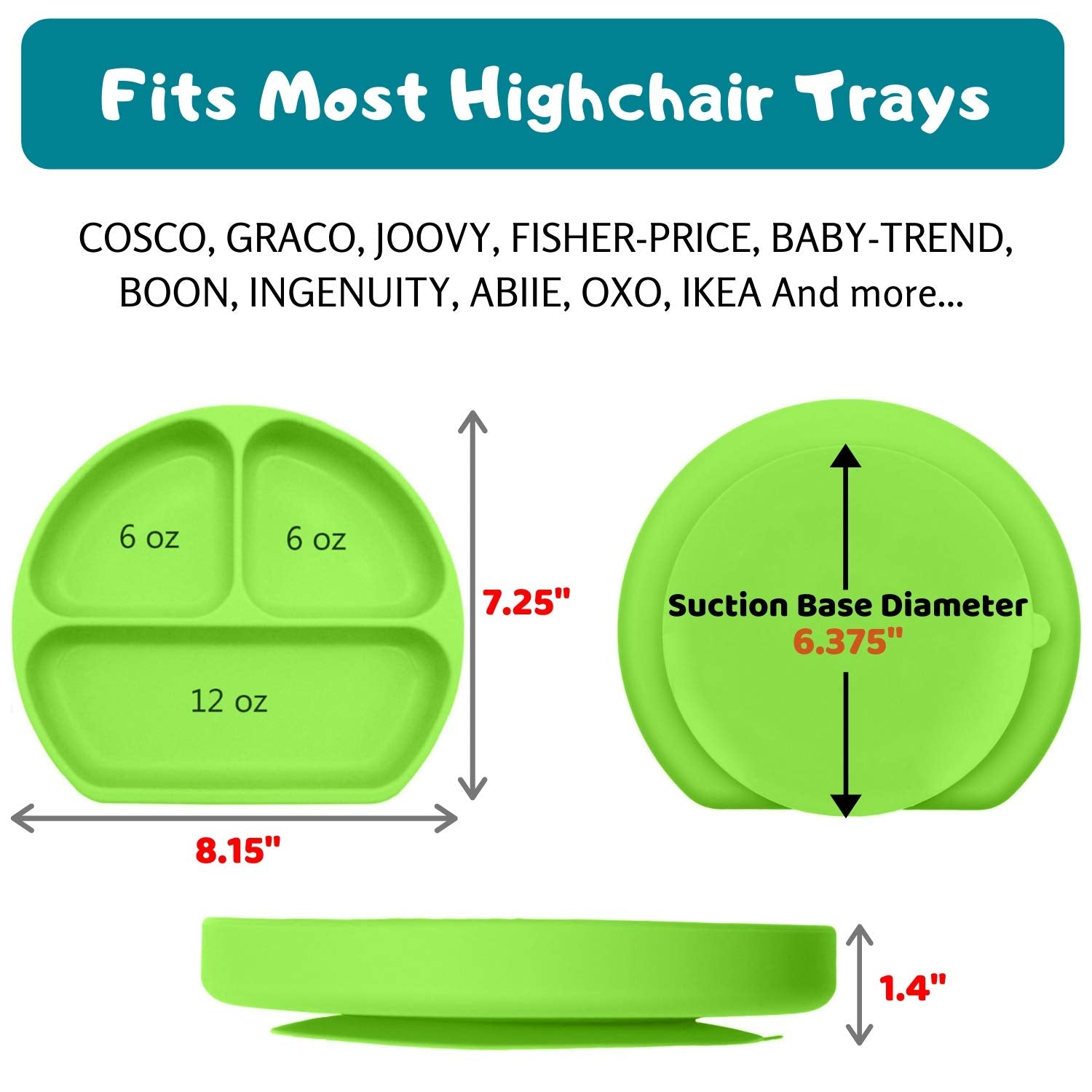 Silikong Suction Plate for Toddlers | BPA Free, 100% Food-Grade Silicone | Microwave, Dishwasher and Oven Safe | Stay Put Divided Baby Feeding Plates