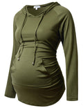 GINKANA Womens Maternity Hoodie Top Sweatshirt Long Sleeve Pregnancy Tunic Top,Olive Green,Large