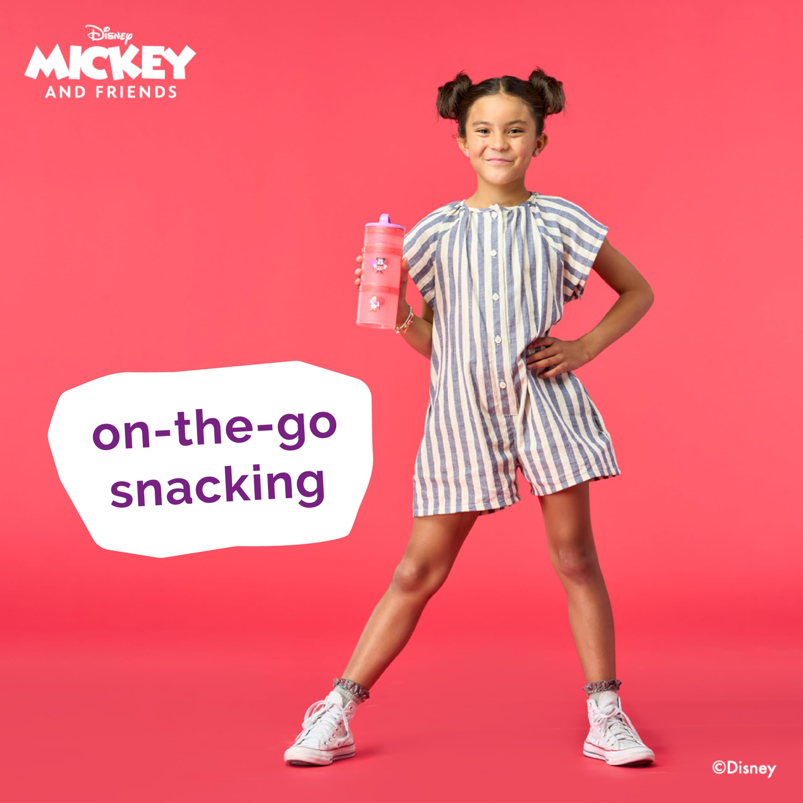 Whiskware Disney Stackable Snack Containers for Kids and Toddlers, 3 Stackable Snack Cups for School and Travel, Minnie and Daisy