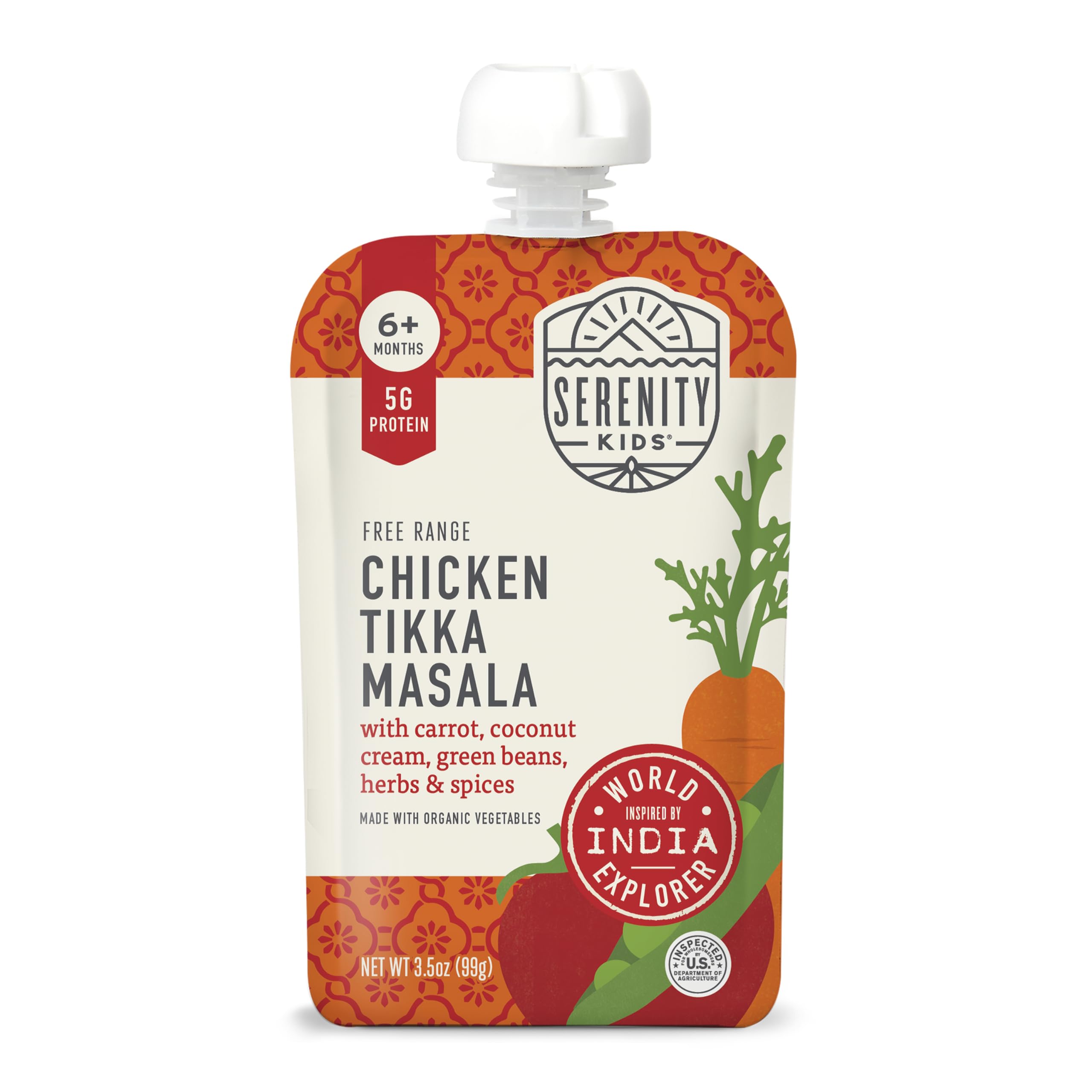 Serenity Kids Chicken Tikka Masala Baby Pouch, 5g Protein, 3.5 Oz, 12 Pack