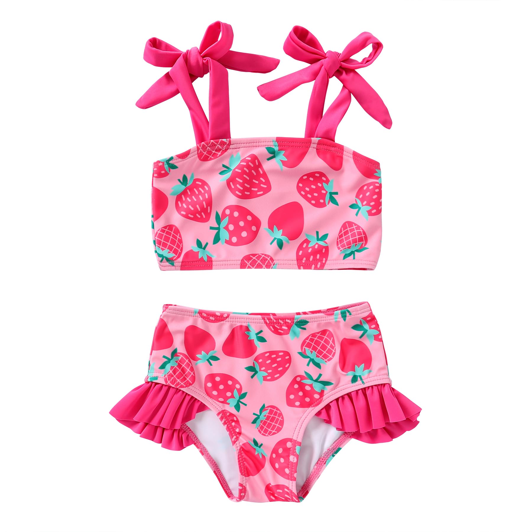 YOUNGER TREE Toddler Girls Two Pieces Swimsuit Color Block Stripe Swimwear Summer Beach Bathing Suit (Pink#Strawberry 18-24 Months)