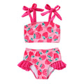 YOUNGER TREE Toddler Girls Two Pieces Swimsuit Color Block Stripe Swimwear Summer Beach Bathing Suit (Pink#Strawberry 18-24 Months)