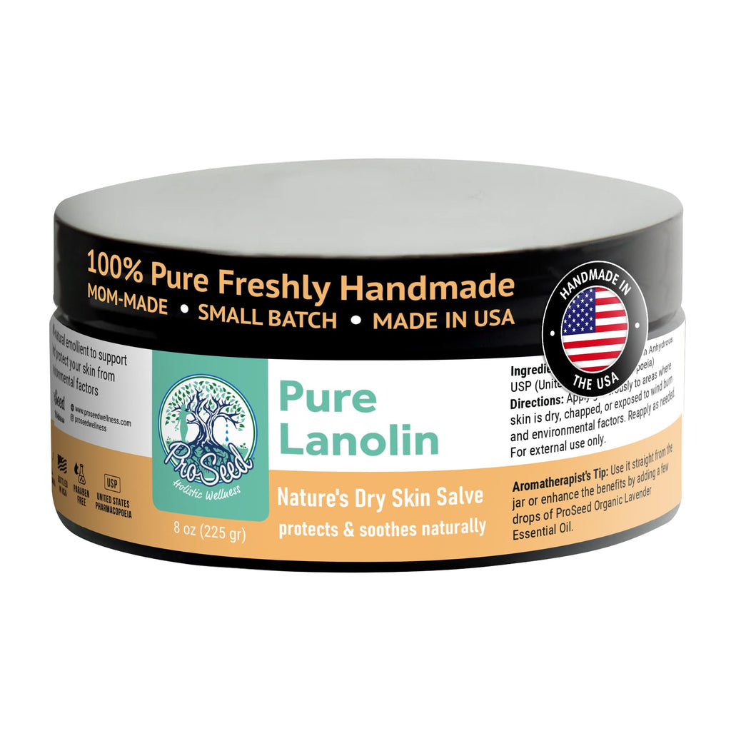 ProSeed Handmade Pure Lanolin Cream – Unrefined Balm for Moms, Baby Care & Nursing – Gentle Moisturizer for Dry Skin, Lips, Hands & Face – Petroleum-Free, 8oz