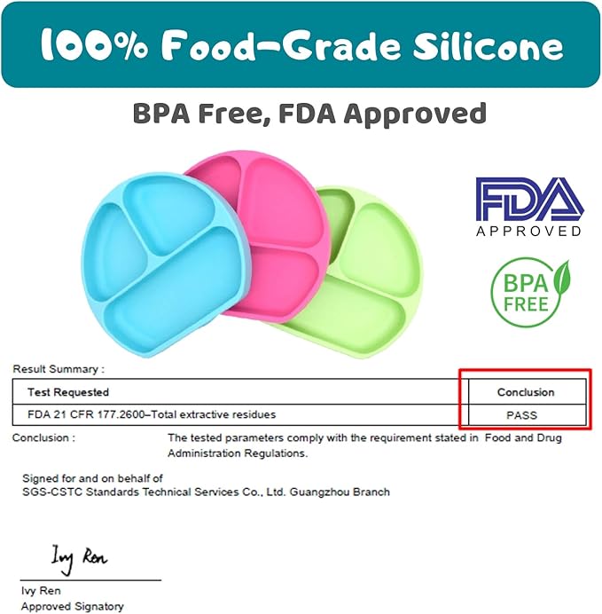 Silikong Suction Plate for Toddlers | BPA Free, 100% Food-Grade Silicone | Microwave, Dishwasher and Oven Safe | Stay Put Divided Baby Feeding Plates