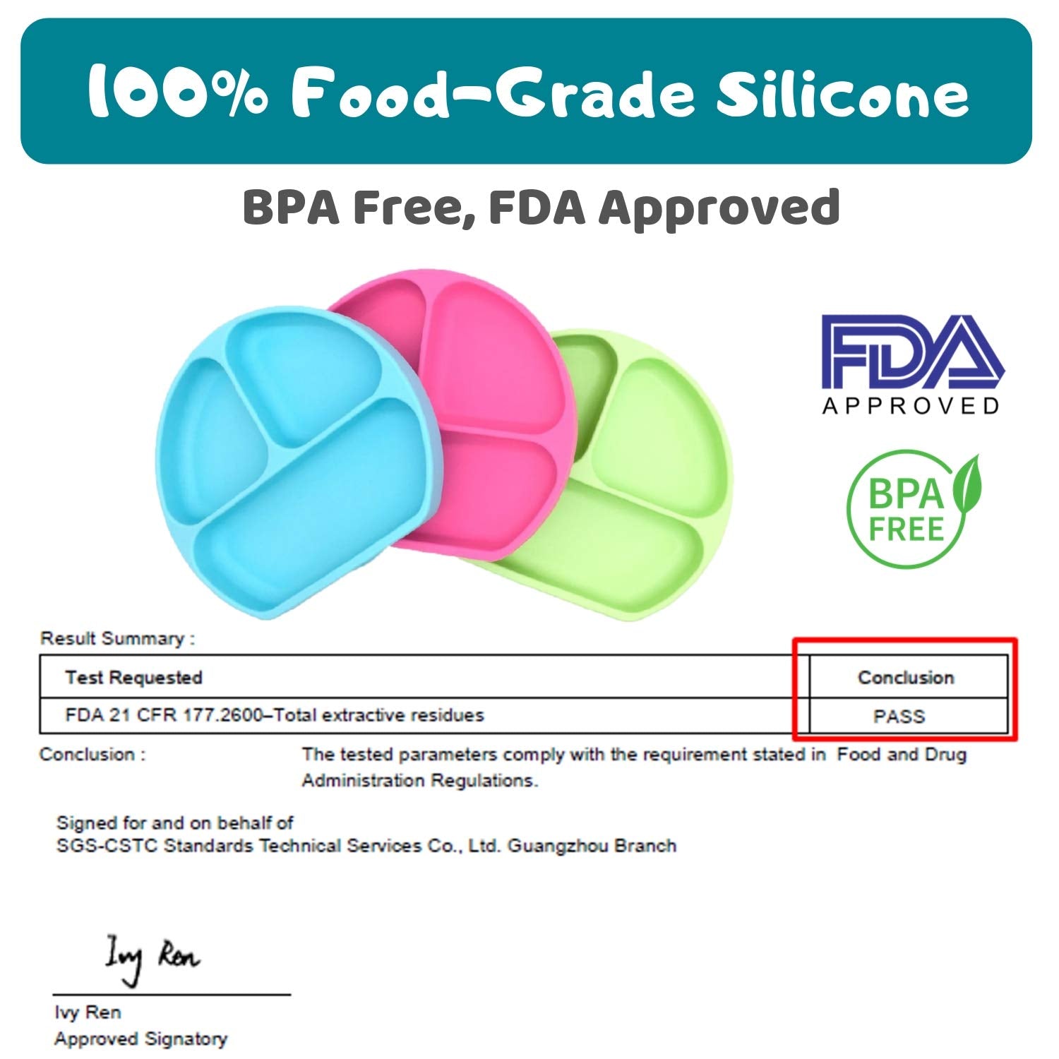 Silikong Suction Plate for Toddlers | BPA Free, 100% Food-Grade Silicone | Microwave, Dishwasher and Oven Safe | Stay Put Divided Baby Feeding Plates
