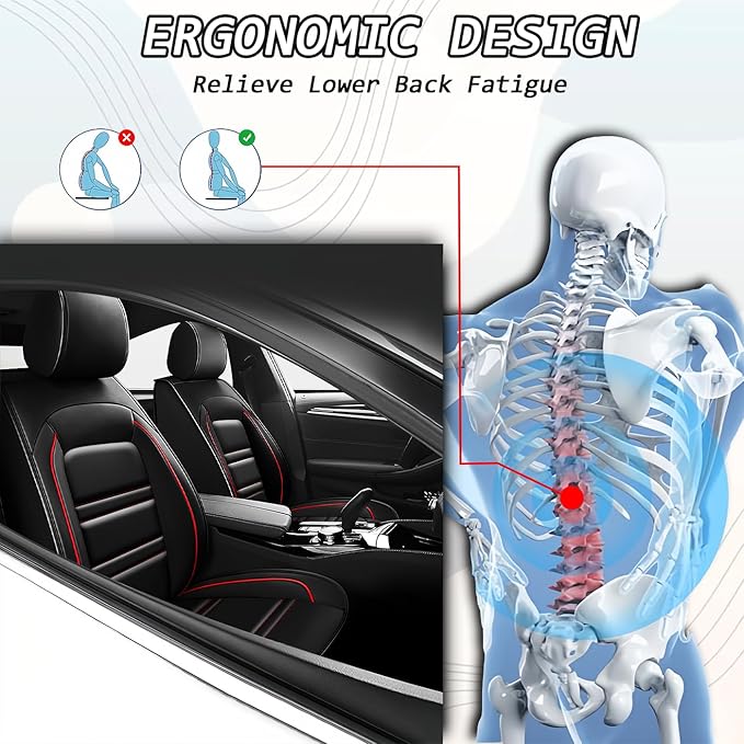Seat Covers for Nissan Car Maxima 1999-2023 | 5-Seats Leather Seat Covers, Easy to Install Automotive Seat Covers Full Set (Full Set, Black&Red Line)