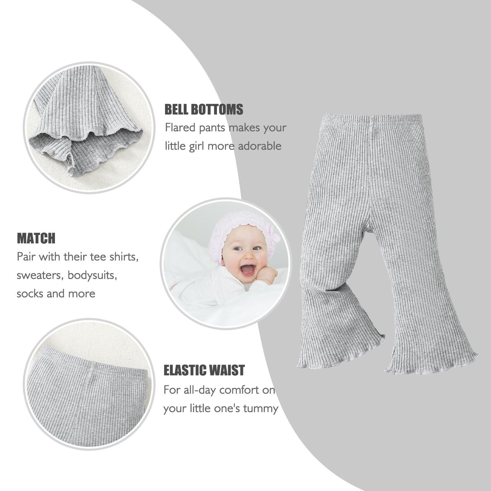 SOBOWO Toddler Girl Flare Pants 3 Pack Solid Ribbed Ruffle Bell Bottoms Pants Fall Outfits (Coffee/Rose/Gray, 18-24 Months)