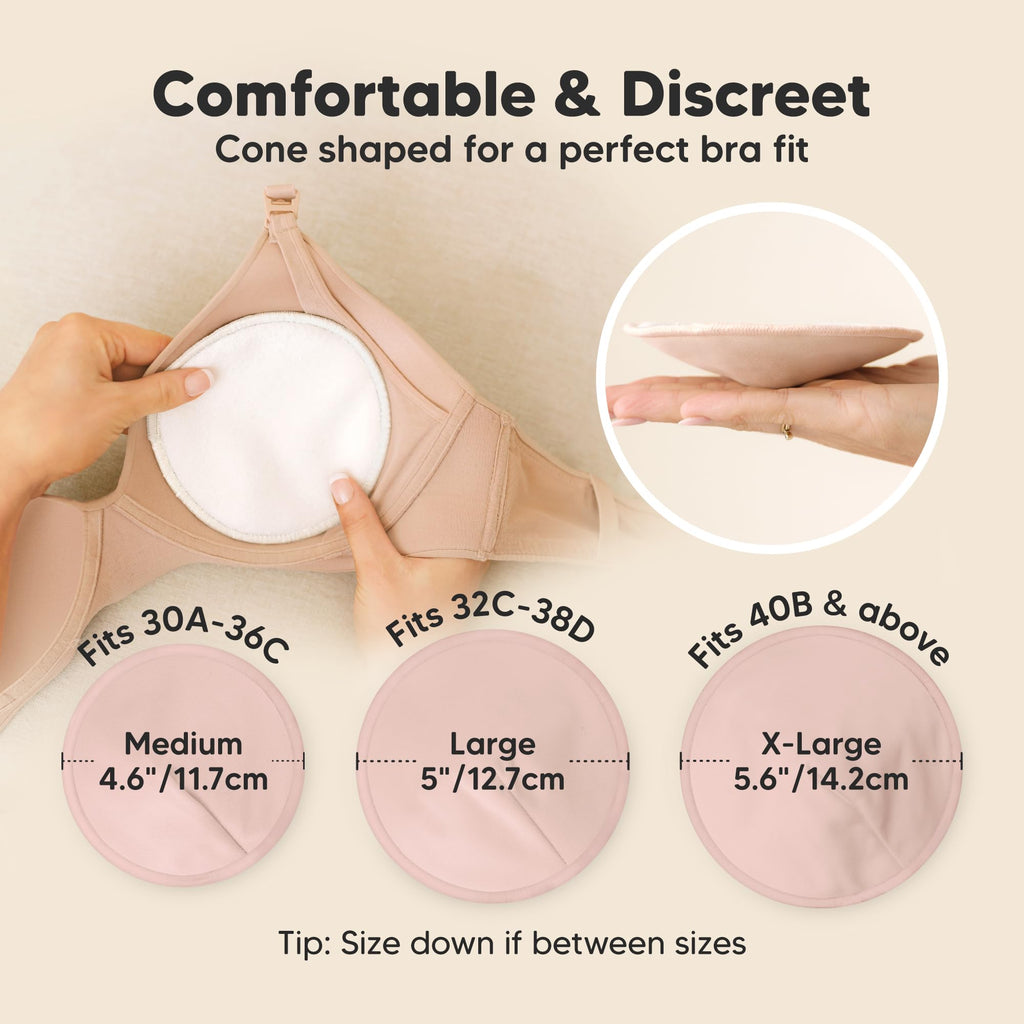 Organic Nursing Pads, 14 Washable Breast Pads,Wash Bag (Neutrals, XL 5.6")
