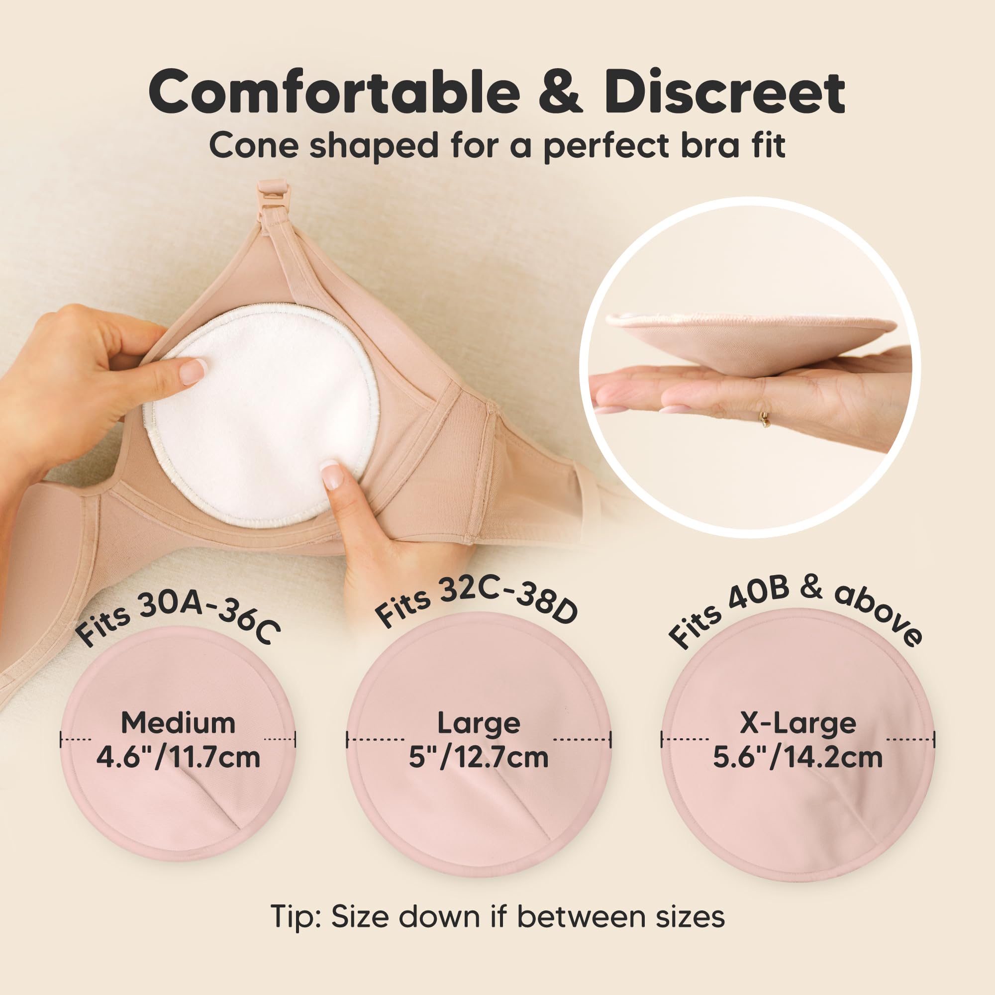 Organic Nursing Pads, 14 Washable Breast Pads,Wash Bag (Neutrals, XL 5.6")