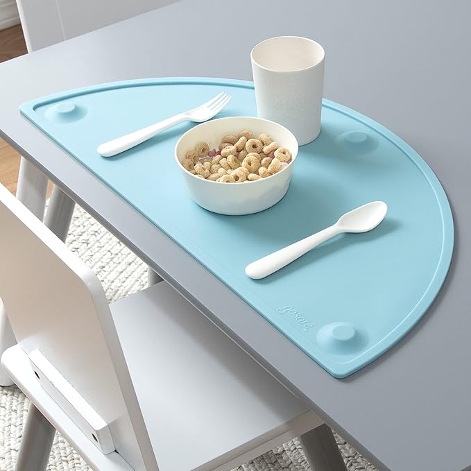 GASARÉ, Extra Large 20 x 11 Inches, Silicone Placemats for Dining Table, Suction Cups, Raised Edges, Non-Slip, Food Grade, BPA Free, Dishwasher Safe, Blue