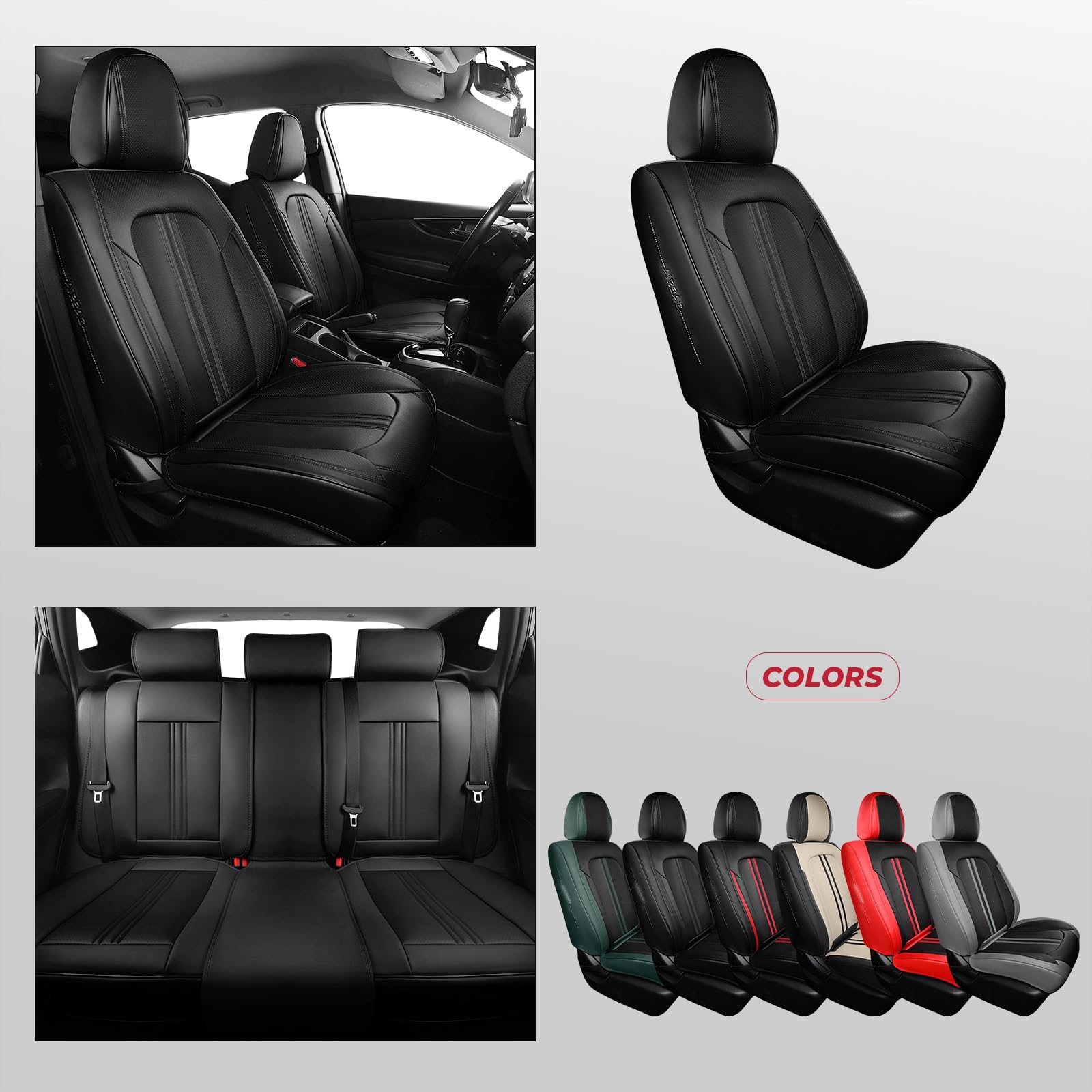 FREESOO Leather Seat Covers Full Set for Cars Trucks SUV, Black
